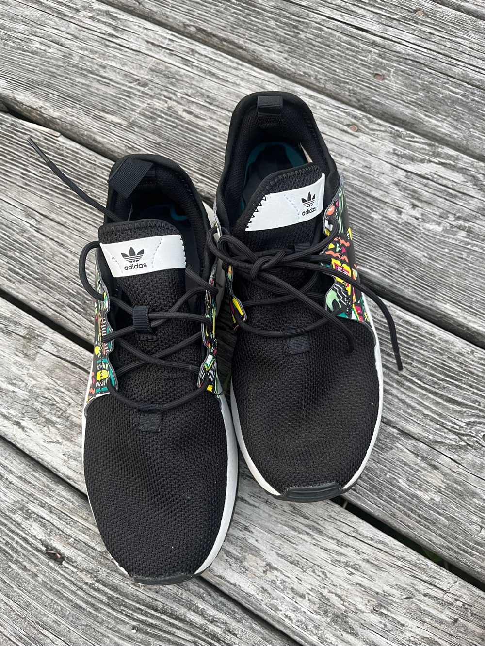 adidas Kids Black Sneakers with Colorful Graphic Side Panels